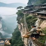 معماری خلاقانه؛ مرد بچه شو کول کرده از رو پل معلق بره خونه شون تا برسه قلبت میفته